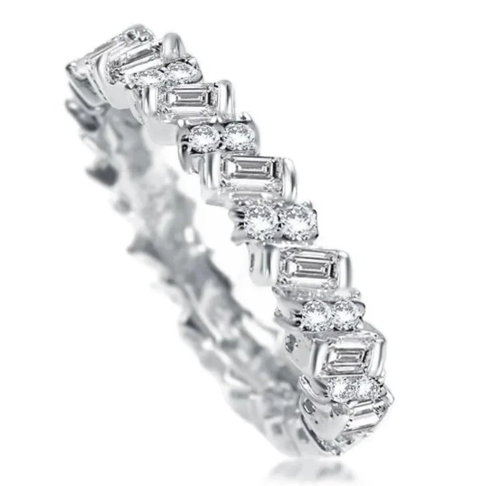🍁Fashion Dainty Shiny Gems Zircon Silver Eternity Ring for Women, MARR9108